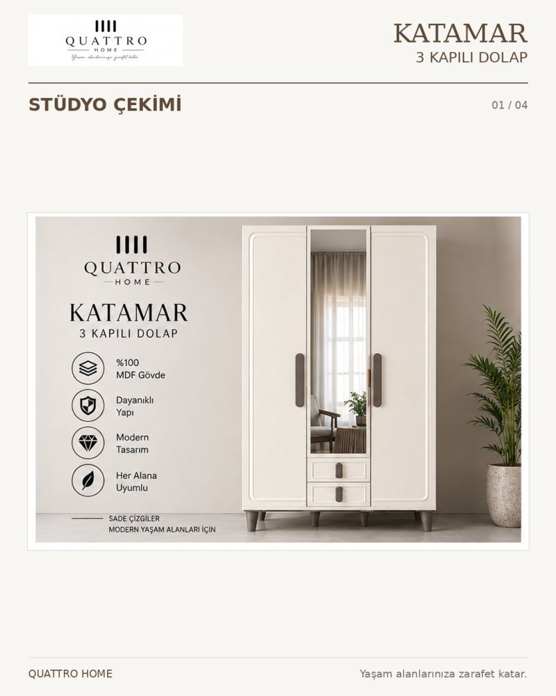 KATAMAR 3 KAPAKLI DOLAP-Genişlik: 120 cm Yükseklik: 208 cm Derinlik: 54 cm-%100 MDF
