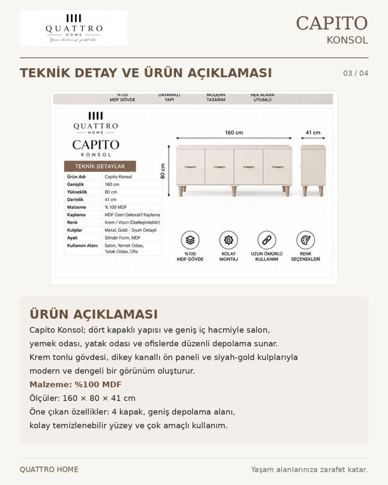CAPITO KONSOL -Genişlik 160 cm × Yükseklik 80 cm × Derinlik 41 cm-%100 MDF