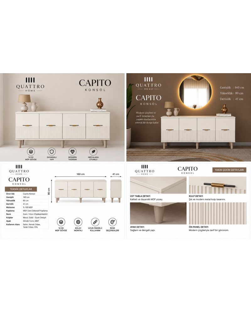 CAPITO KONSOL -Genişlik 160 cm × Yükseklik 80 cm × Derinlik 41 cm-%100 MDF
