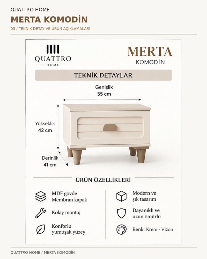 MERTA KOMODİN --- %100 MDF-Genişlik: 55 cm Yükseklik: 42 cm Derinlik: 41 cm
