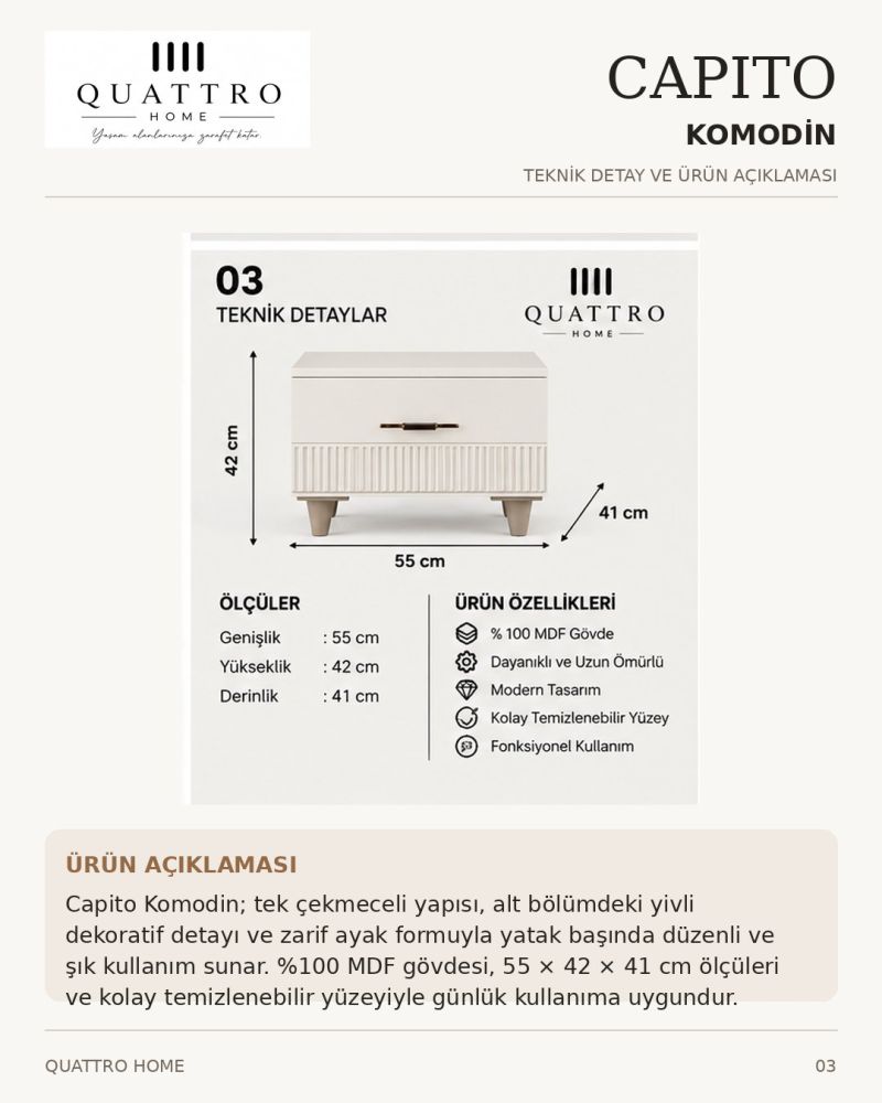 CAPITO KOMODİN - Genişlik 55 cm × Yükseklik 42 cm × Derinlik 41 cm-%100 MDF