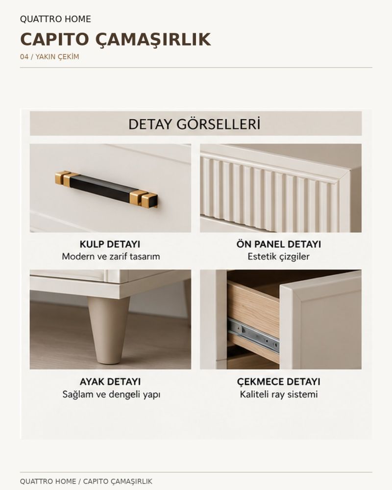 CAPITO ÇAMAŞIRLIK ŞİFONYER-Genişlik 80 cm × Yükseklik 100 cm × Derinlik 41 cm-%100 MDF