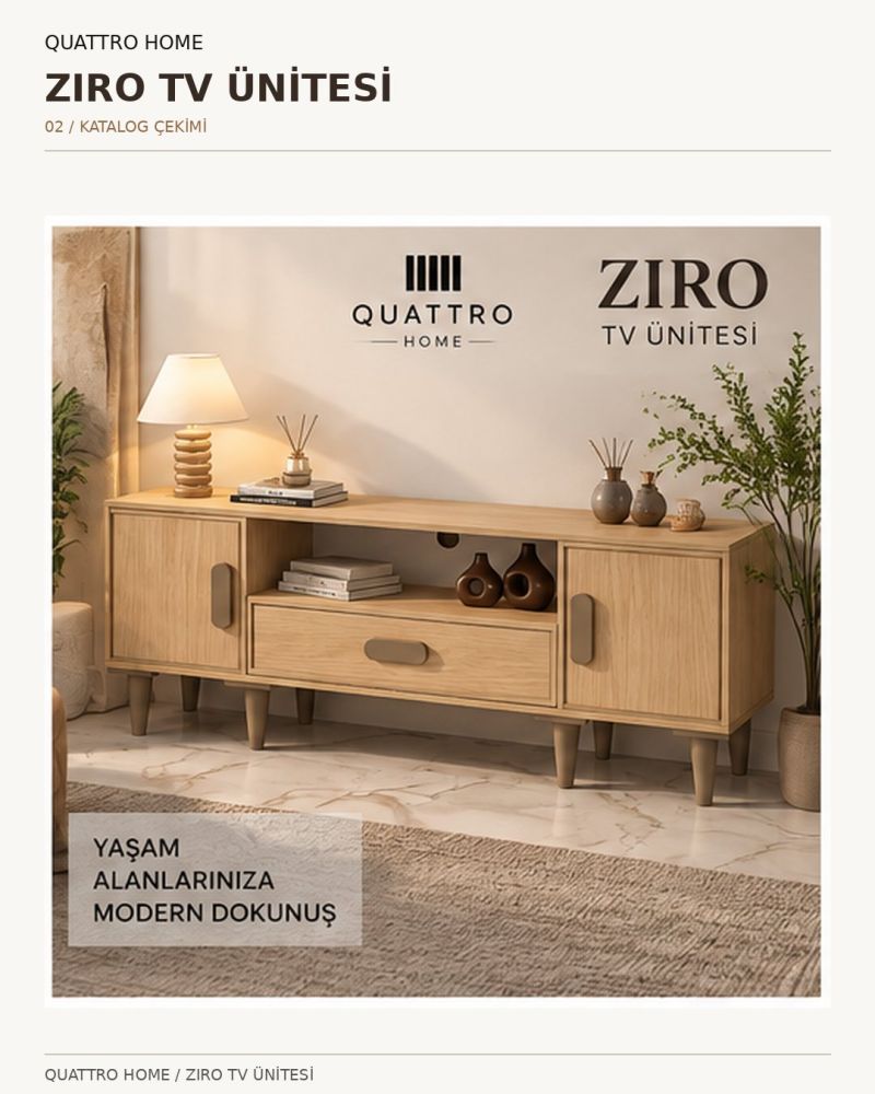 Meşe Görünümlü Modern TV Ünitesi - Genişlik: 160 cm Yükseklik: 66 cm Derinlik: 41 cm-%100 MDF