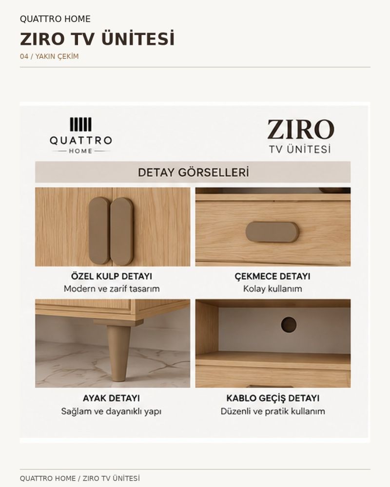 Meşe Görünümlü Modern TV Ünitesi - Genişlik: 160 cm Yükseklik: 66 cm Derinlik: 41 cm-%100 MDF