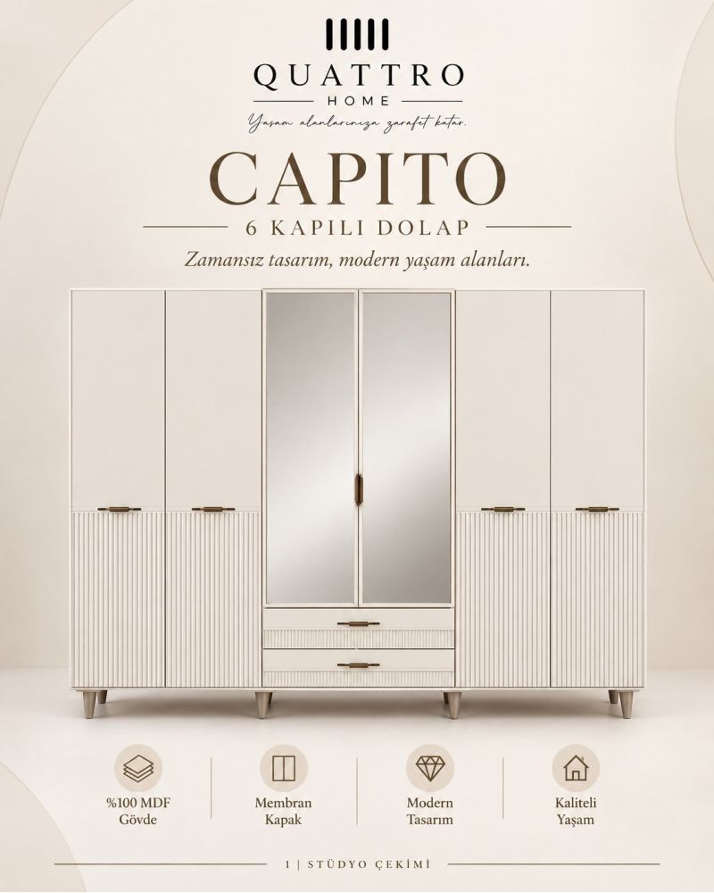 CAPITO 6 LI DOLAP-Genişlik: 240 cm Derinlik: 54 cm Yükseklik: 208 cm-%100 MDF