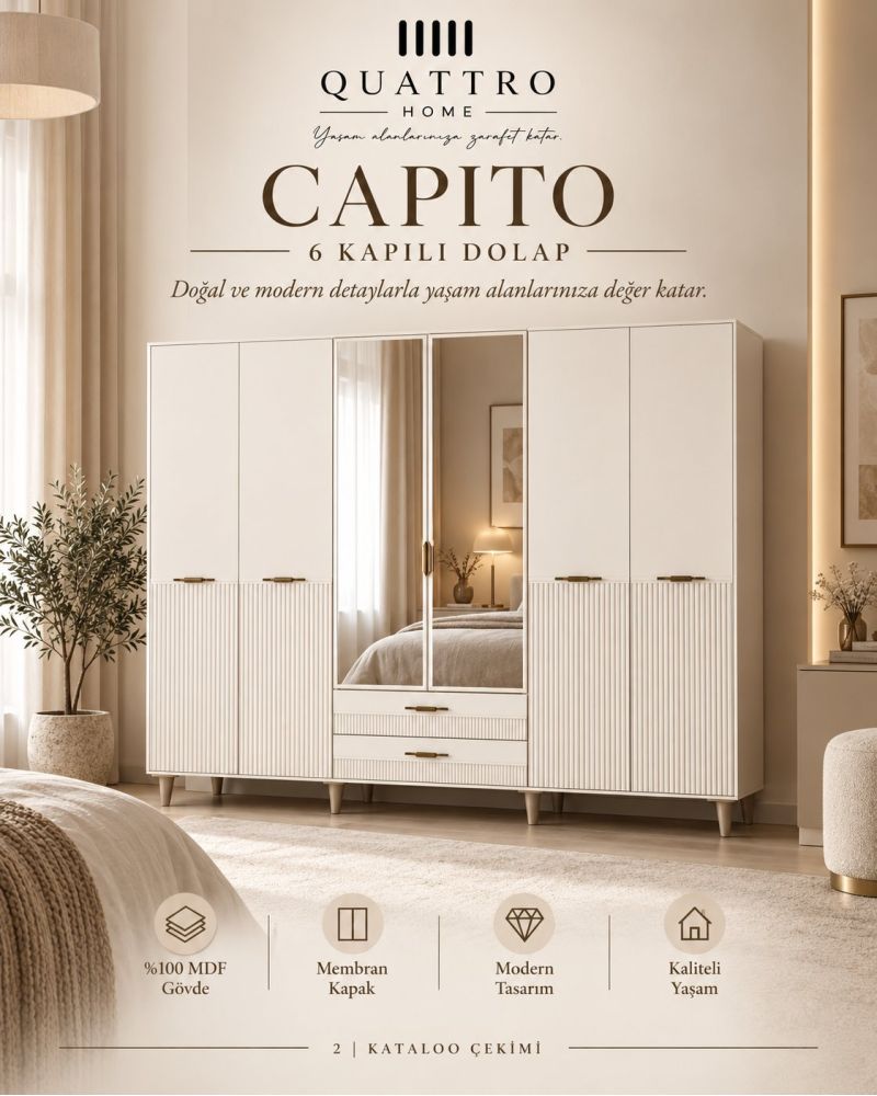 CAPITO 6 LI DOLAP-Genişlik: 240 cm Derinlik: 54 cm Yükseklik: 208 cm-%100 MDF