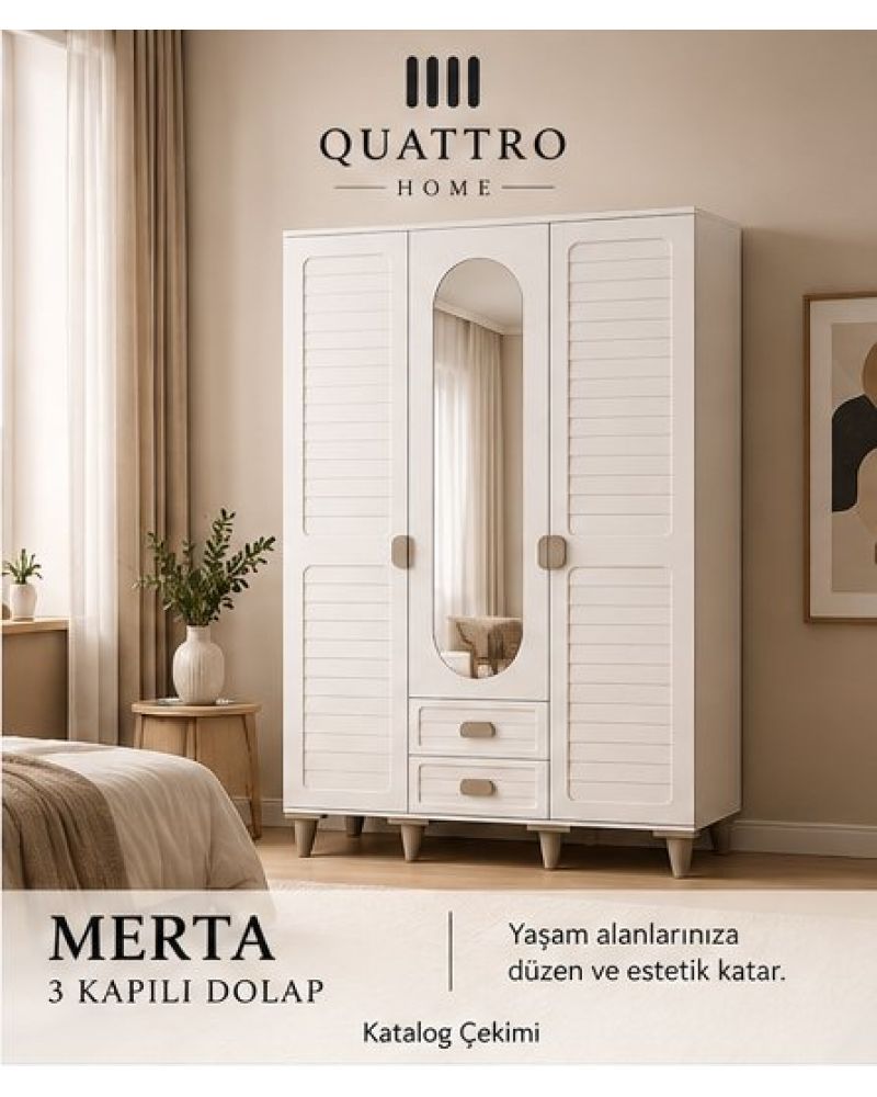 MERTA 3 KAPAKLI DOLAP-% 100 MDF-Genişlik: 120 cm Yükseklik: 208 cm Derinlik: 54 cm