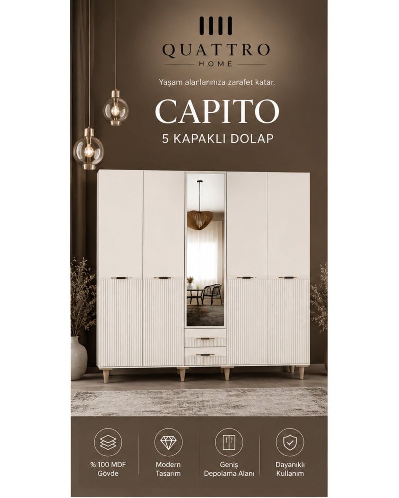 CAPITO 5 Lİ DOLAP -Genişlik: 200 cm Derinlik: 54 cm Yükseklik: 208 cm-%100 MDF