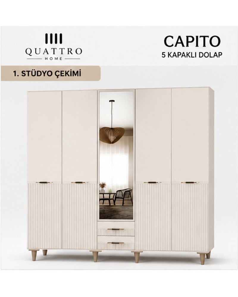 CAPITO 5 Lİ DOLAP -Genişlik: 200 cm Derinlik: 54 cm Yükseklik: 208 cm-%100 MDF