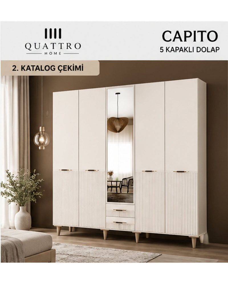 CAPITO 5 Lİ DOLAP -Genişlik: 200 cm Derinlik: 54 cm Yükseklik: 208 cm-%100 MDF