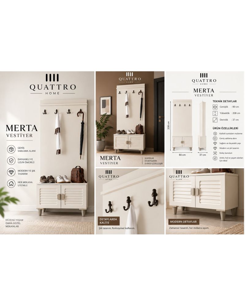 MERTA PORTMANTO VESTİYER-% 100 MDF-Genişlik: 80 cm Yükseklik: 208 cm Derinlik: 37 cm