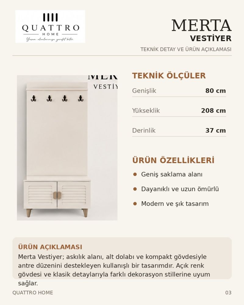 MERTA PORTMANTO VESTİYER-% 100 MDF-Genişlik: 80 cm Yükseklik: 208 cm Derinlik: 37 cm