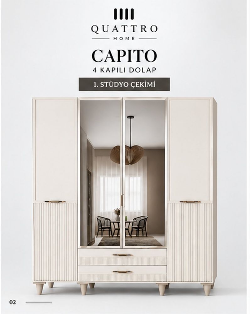 CAPITO 4 LÜ DOLAP-Genişlik: 160 cm Derinlik: 54 cm Yükseklik: 208 cm-%100 MDF