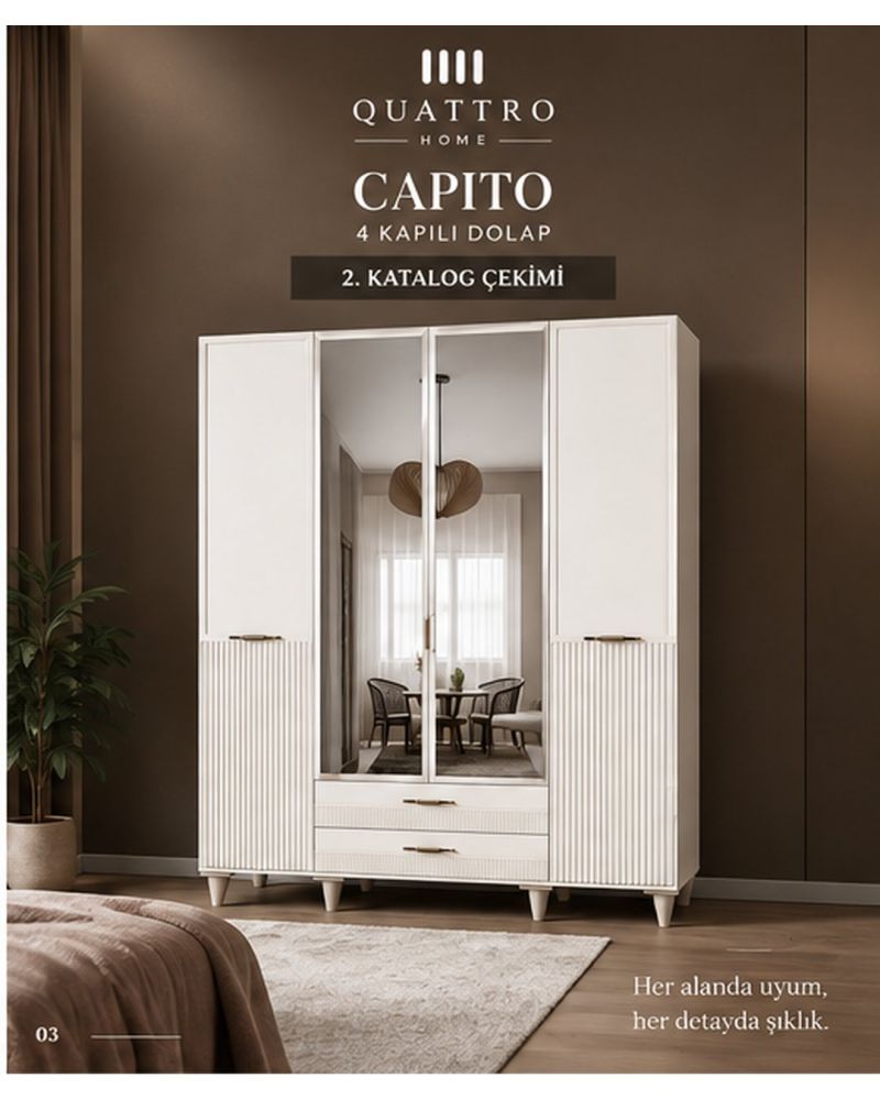 CAPITO 4 LÜ DOLAP-Genişlik: 160 cm Derinlik: 54 cm Yükseklik: 208 cm-%100 MDF