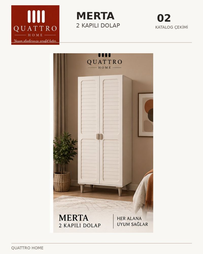 MERTA 2 KAPAKLI DOLAP-% 100 MDF-Genişlik: 80 cm Yükseklik: 208 cm Derinlik: 54 cm