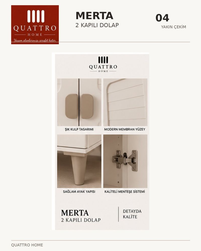 MERTA 2 KAPAKLI DOLAP-% 100 MDF-Genişlik: 80 cm Yükseklik: 208 cm Derinlik: 54 cm