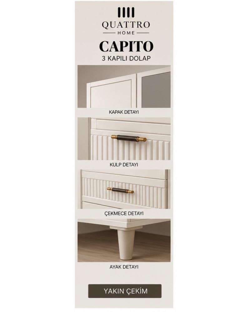 CAPITO 3 KAPILI DOLAP-Genişlik: 120 cm Derinlik: 54 cm Yükseklik: 208 cm-%100 MDF