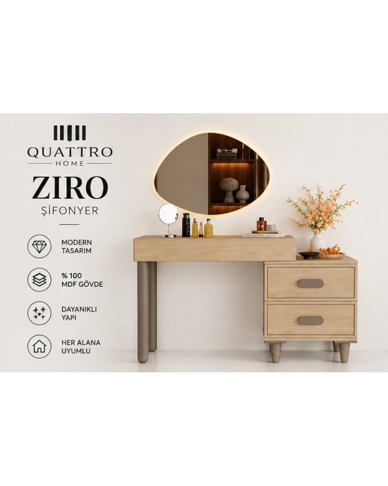 ZIRO MAKYAJ MASASI-Genişlik 120 cm, yükseklik 80 cm, derinlik 41 cm-%100 MDF