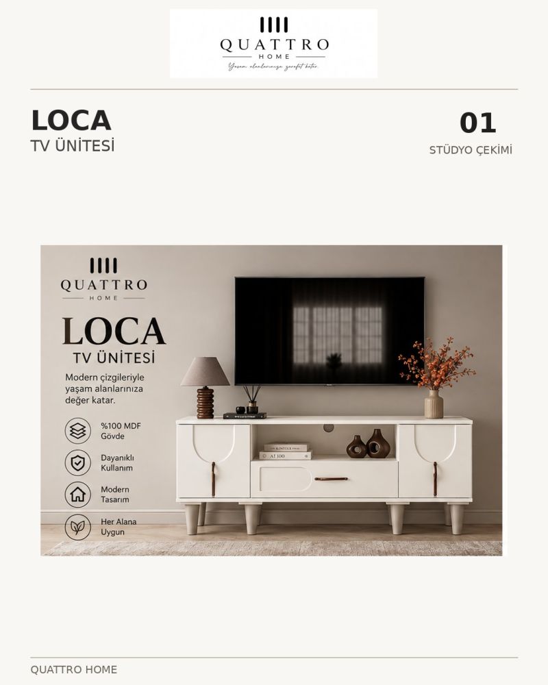 LOCA TV ÜNİTESİ SEHPASI-% 100 MDF-Genişlik: 160 cm Yükseklik: 66 cm Derinlik: 41 cm