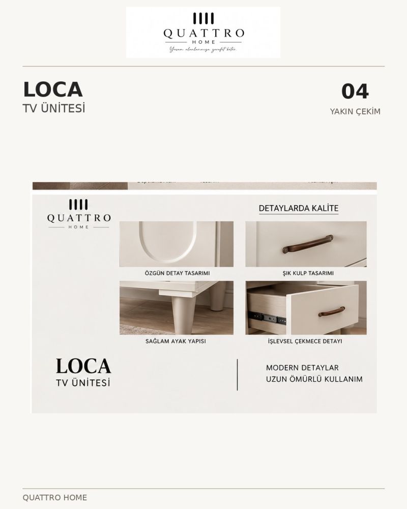 LOCA TV ÜNİTESİ SEHPASI-% 100 MDF-Genişlik: 160 cm Yükseklik: 66 cm Derinlik: 41 cm