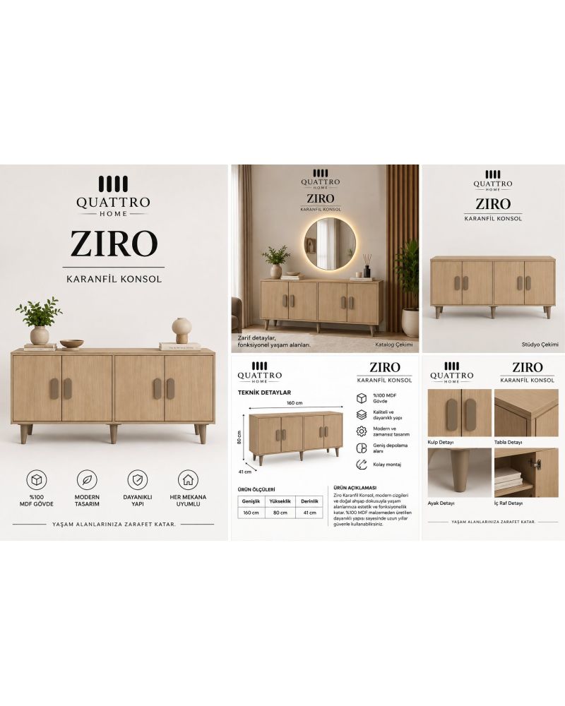 ZIRO KONSOL DOLAP-Genişlik 160 cm, yükseklik 80 cm, derinlik 41 cm.--%100 MDF