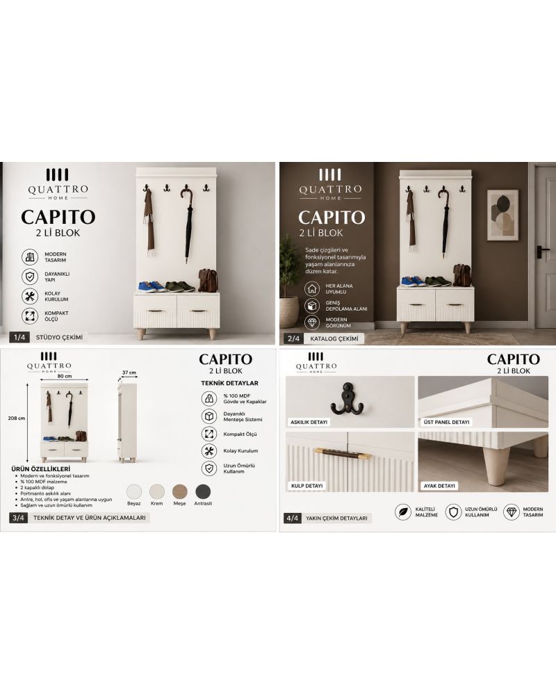 CAPITO 2 Lİ PORTMANTO-Genişlik: 80 cm Derinlik: 37 cm Yükseklik: 208 cm-%100 MDF
