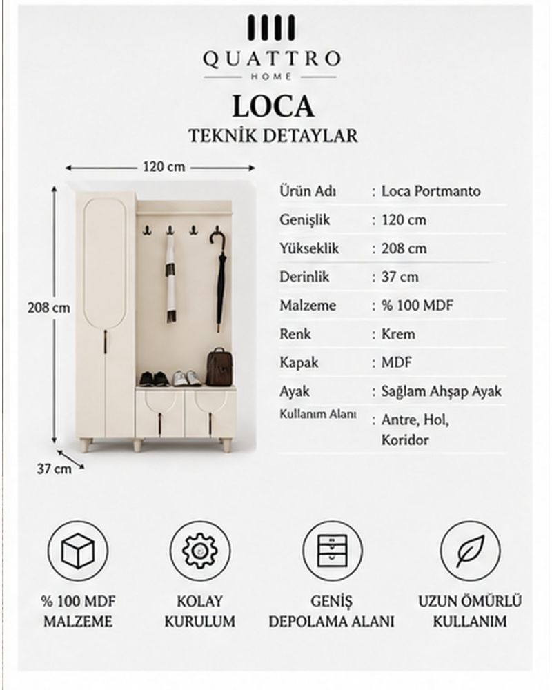 LOCA KAPAKLI PORTMANTO-Genişlik: 120 cm Yükseklik: 208 cm Derinlik: 37 cm-%100 MDF