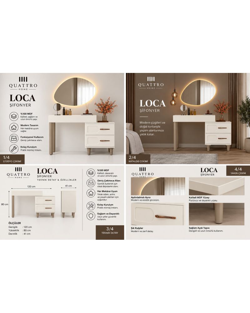 LOCA MAKYAJ MASASI-Genişlik: 120 cm Yükseklik: 80 cm Derinlik: 41 cm-%100 MDF