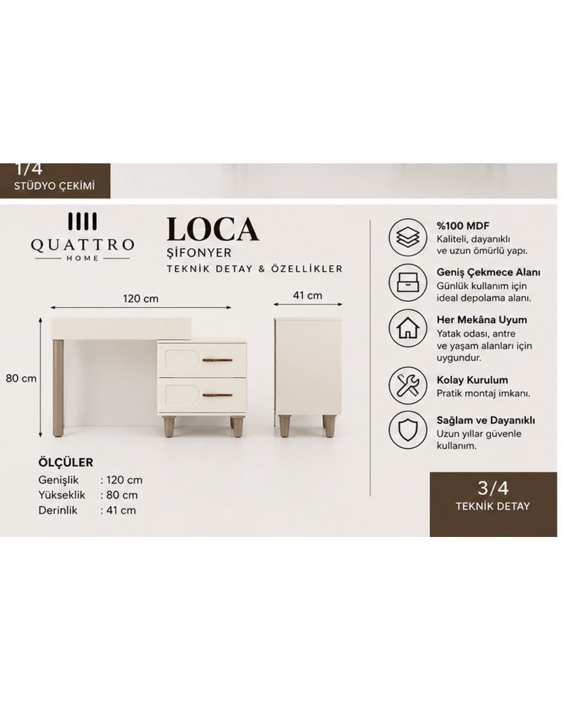 LOCA MAKYAJ MASASI-Genişlik: 120 cm Yükseklik: 80 cm Derinlik: 41 cm-%100 MDF