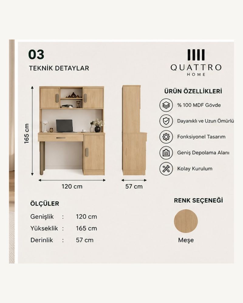 ZIRO KİTAPLIKLI ÇALIŞMA MASASI- %100 MDF