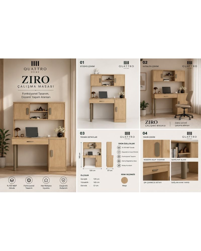 ZIRO KİTAPLIKLI ÇALIŞMA MASASI- %100 MDF