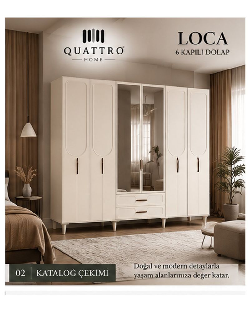 LOCA 6 KAPAKLI DOLAP -Genişlik: 240 cm Yükseklik: 208 cm Derinlik: 54 cm-%100 MDF