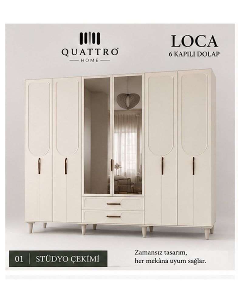 LOCA 6 KAPAKLI DOLAP -Genişlik: 240 cm Yükseklik: 208 cm Derinlik: 54 cm-%100 MDF