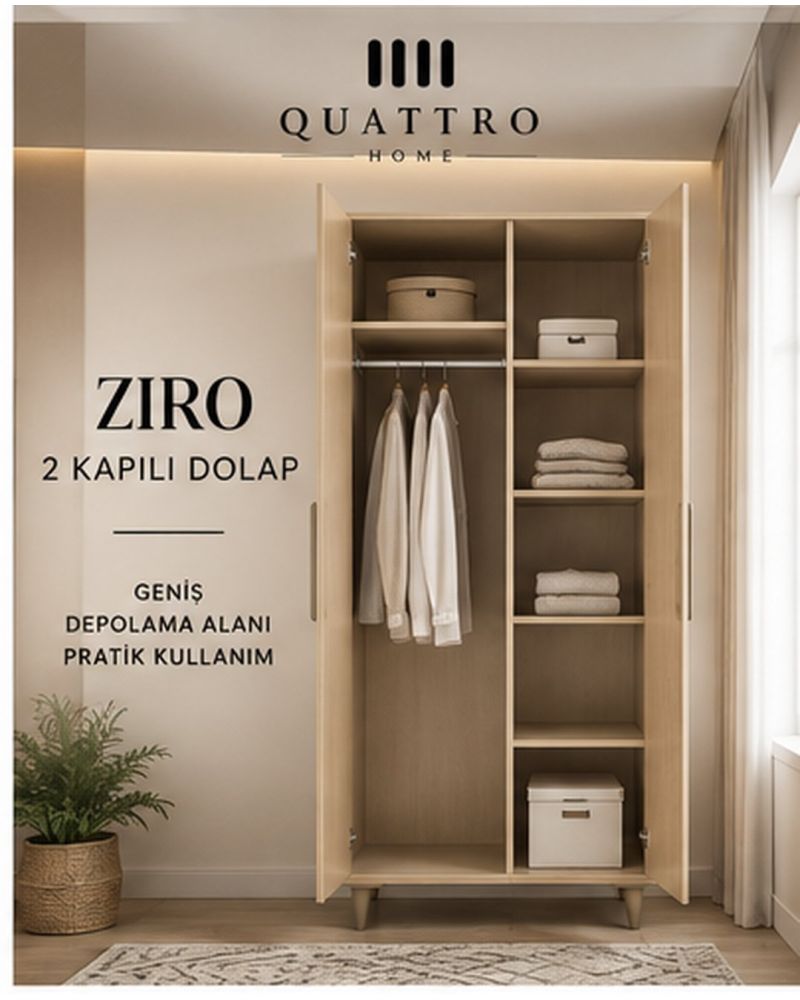 ZIRO 2 KAPAKLI DOLAP-Genişlik 80 cm, yükseklik 208 cm, derinlik 54 cm.-%100 MDF