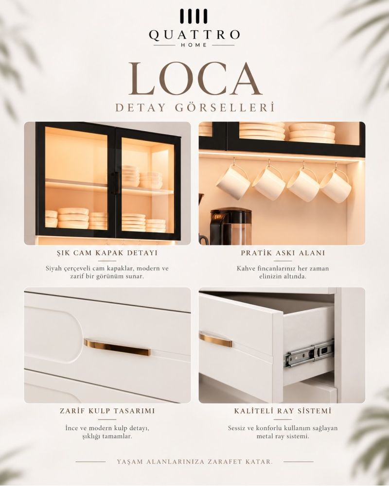 LOCA KAHVE KÖŞESİ -Genişlik: 80 cm Yükseklik: 201 cm Derinlik: 41 cm-%100 MDF