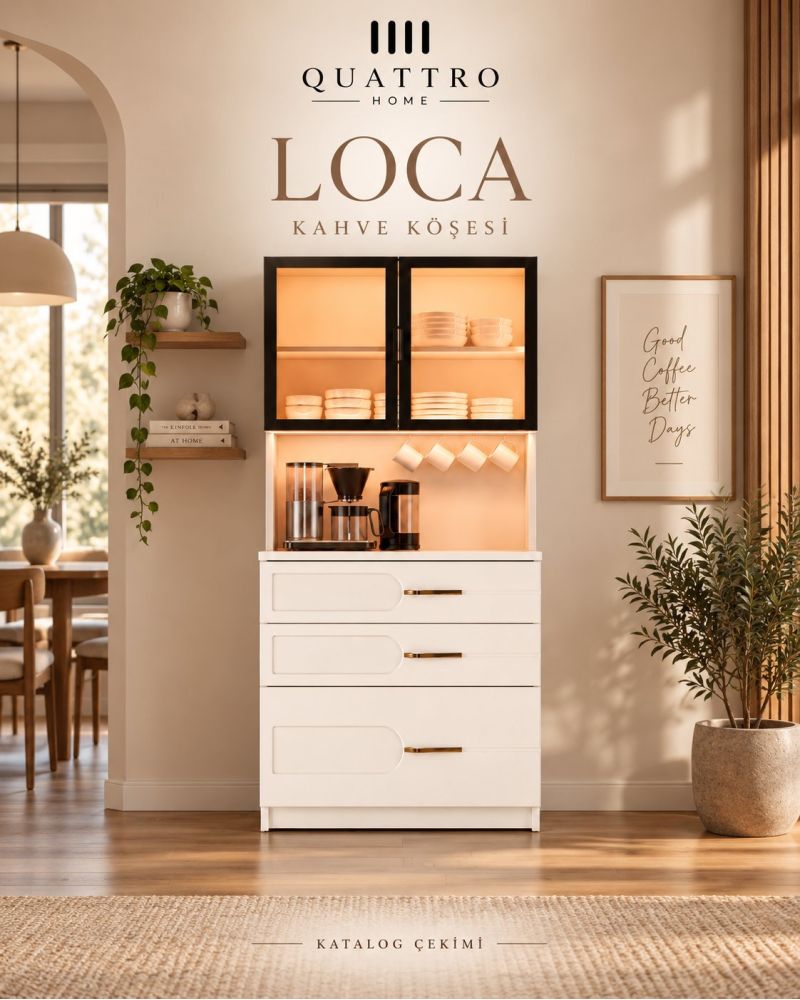 LOCA KAHVE KÖŞESİ -Genişlik: 80 cm Yükseklik: 201 cm Derinlik: 41 cm-%100 MDF