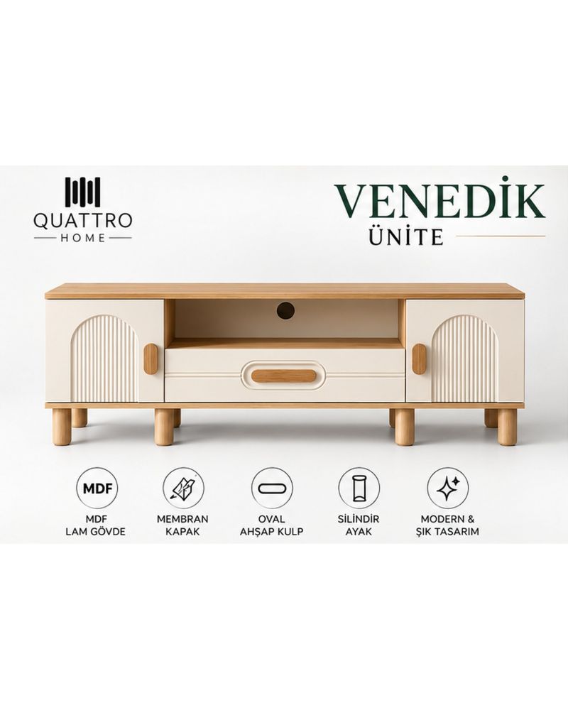 VENEDİK TV ÜNİTESİ-Genişlik 160 cm, yükseklik 66 cm, derinlik 41 cm.% 100 MDF