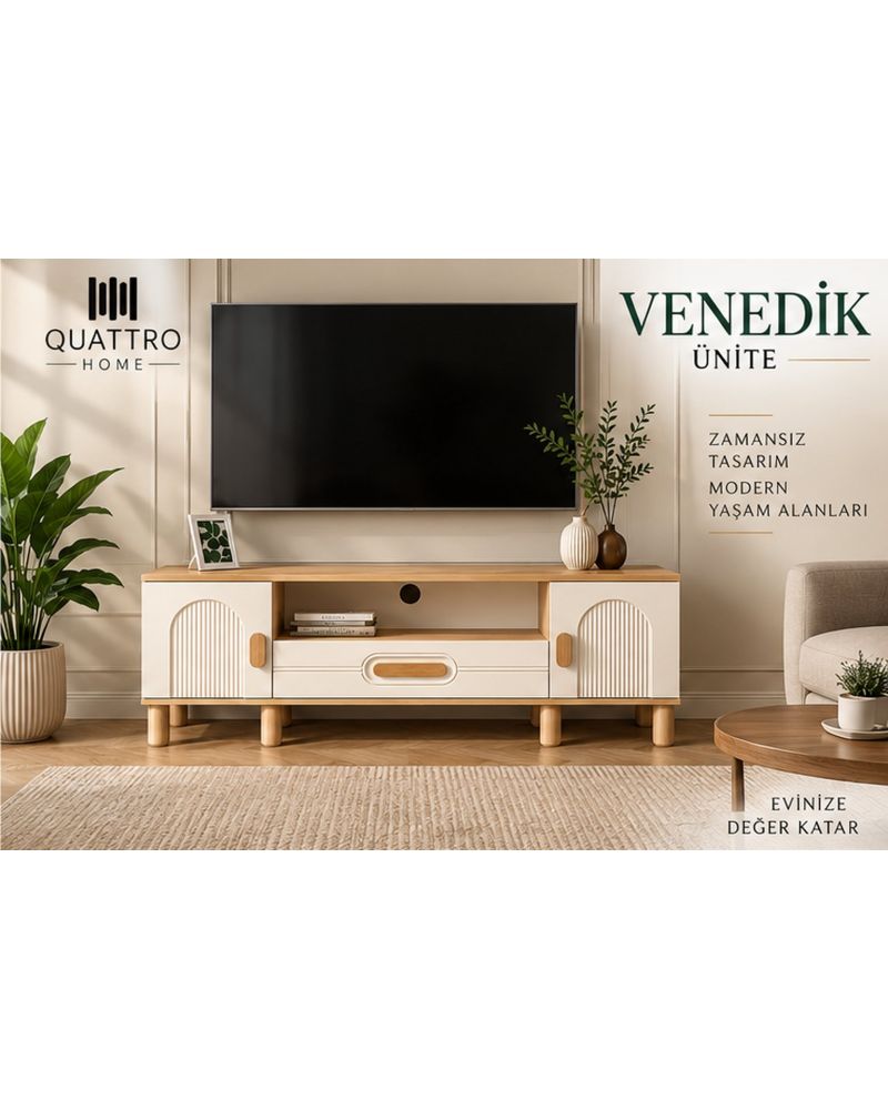 VENEDİK TV ÜNİTESİ-Genişlik 160 cm, yükseklik 66 cm, derinlik 41 cm.% 100 MDF