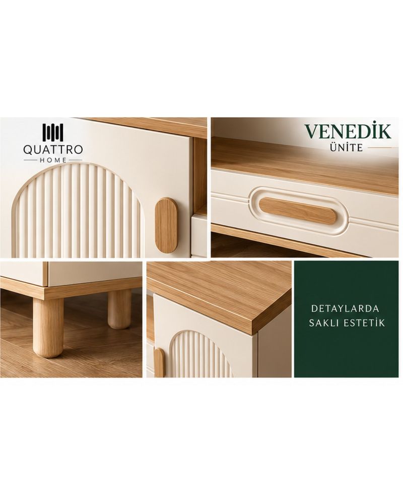 VENEDİK TV ÜNİTESİ-Genişlik 160 cm, yükseklik 66 cm, derinlik 41 cm.% 100 MDF