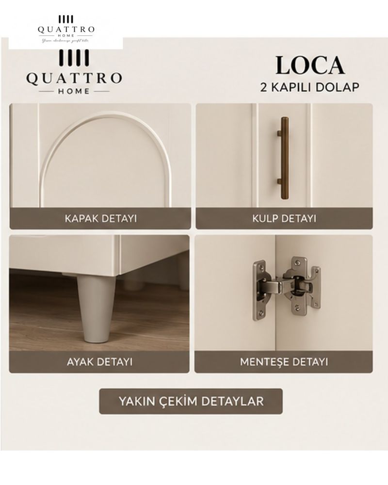 LOCA 2 KAPAKLI DOLAP -Genişlik: 80 cm Yükseklik: 208 cm Derinlik: 54 cm- %100 MDF