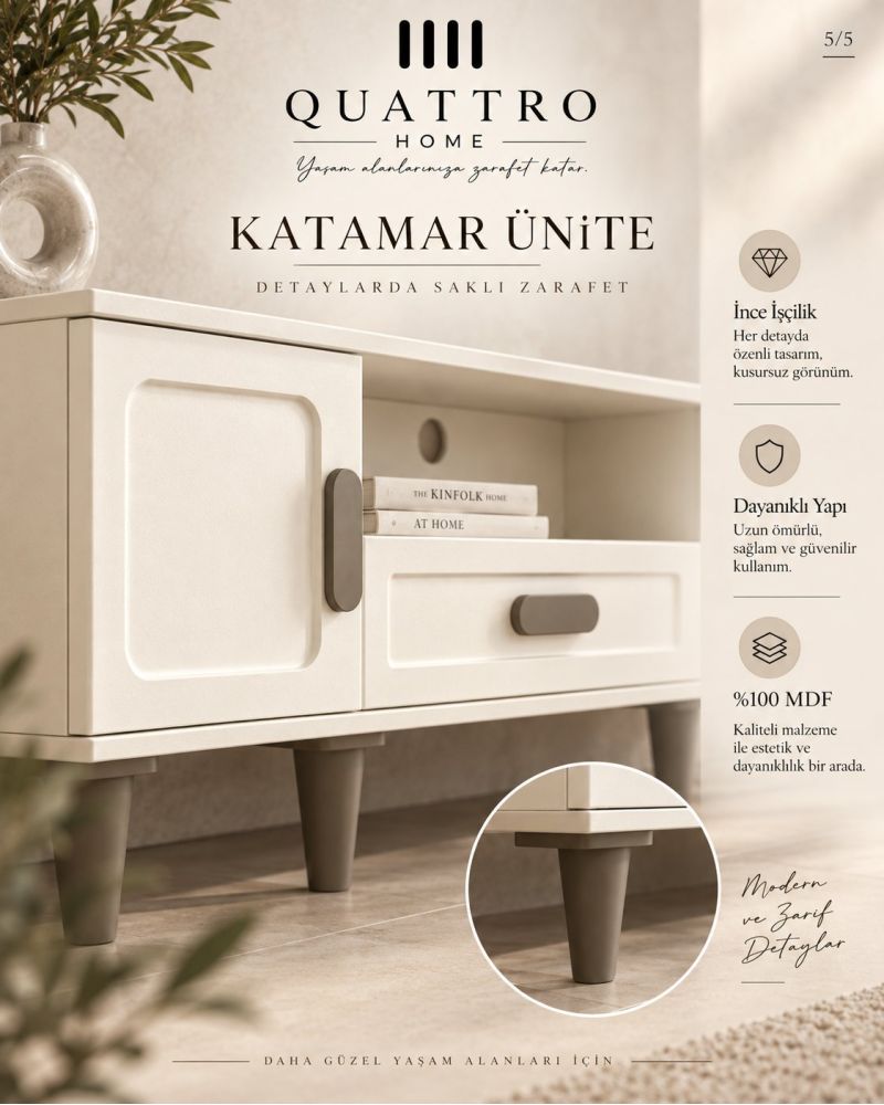 KATAMAR TV ÜNİTESİ -Genişlik: 160 cm Yükseklik: 66 cm Derinlik: 41 cm- %100 MDF