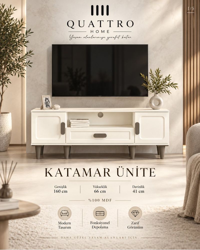 KATAMAR TV ÜNİTESİ -Genişlik: 160 cm Yükseklik: 66 cm Derinlik: 41 cm- %100 MDF