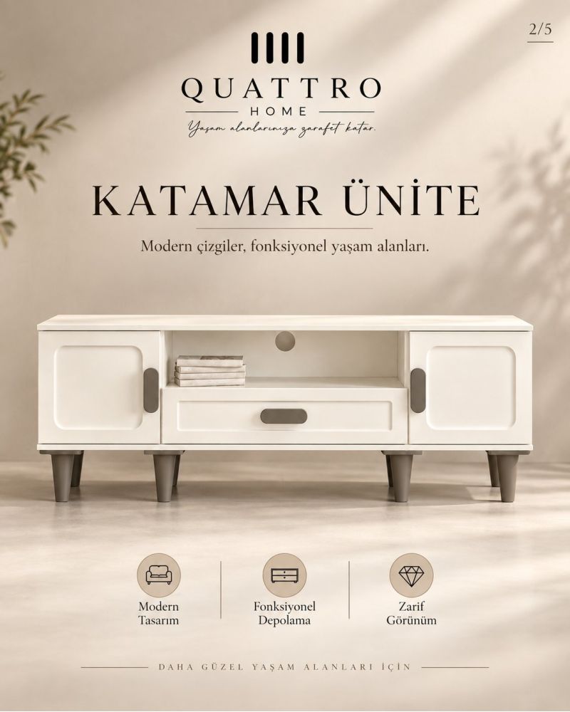 KATAMAR TV ÜNİTESİ -Genişlik: 160 cm Yükseklik: 66 cm Derinlik: 41 cm- %100 MDF
