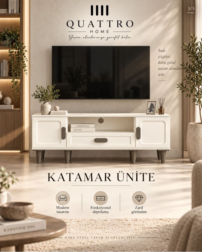 KATAMAR TV ÜNİTESİ -Genişlik: 160 cm Yükseklik: 66 cm Derinlik: 41 cm- %100 MDF