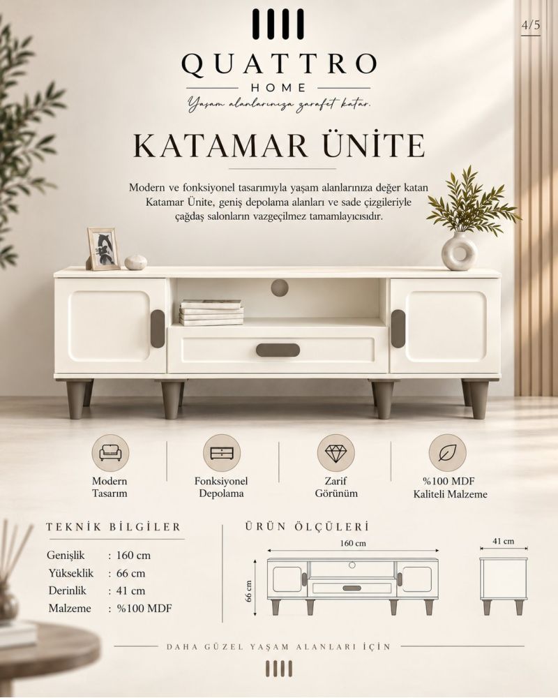 KATAMAR TV ÜNİTESİ -Genişlik: 160 cm Yükseklik: 66 cm Derinlik: 41 cm- %100 MDF