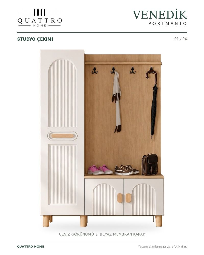 VENEDİK GENİŞ VESTİYER -% 100 MDF -Genişlik 120 cm, yükseklik 208 cm, derinlik 37 cm.