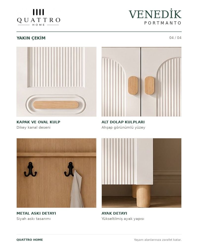 VENEDİK GENİŞ VESTİYER -% 100 MDF -Genişlik 120 cm, yükseklik 208 cm, derinlik 37 cm.