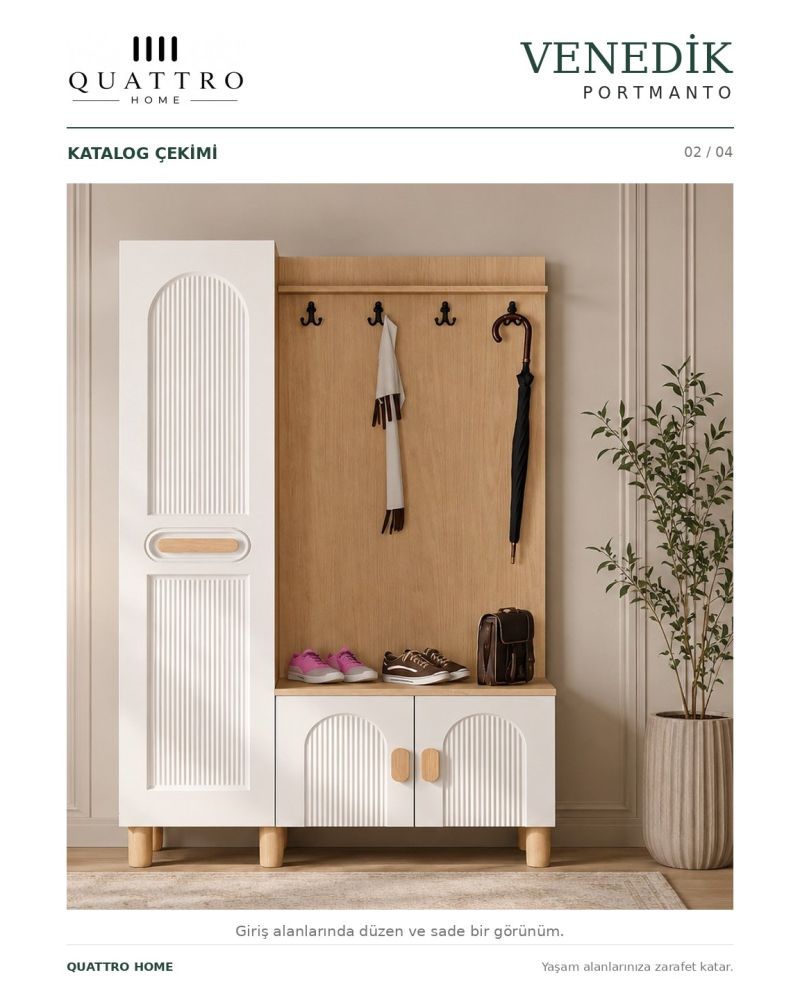 VENEDİK GENİŞ VESTİYER -% 100 MDF -Genişlik 120 cm, yükseklik 208 cm, derinlik 37 cm.