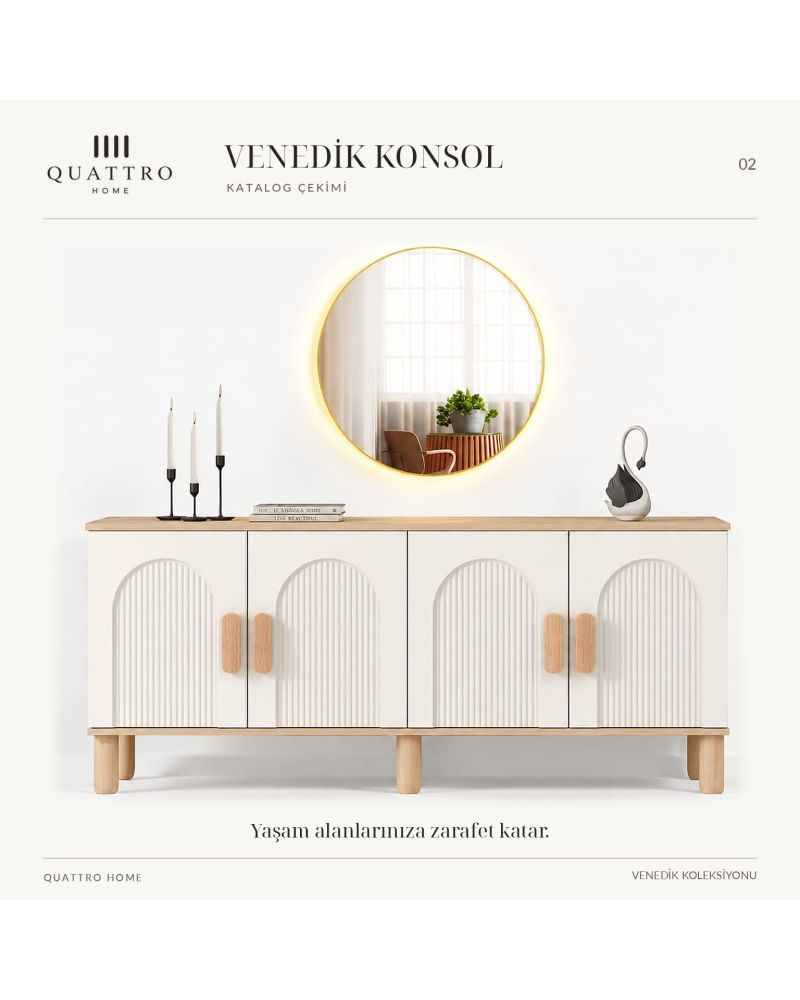 VENEDİK KONSOL KREM- Genişlik 160 cm, yükseklik 80 cm, derinlik 41 cm.% 100 MDF