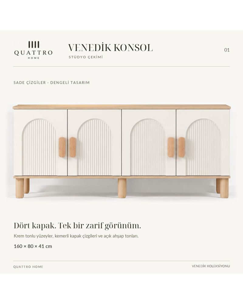 VENEDİK KONSOL KREM- Genişlik 160 cm, yükseklik 80 cm, derinlik 41 cm.% 100 MDF